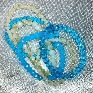 FRIENDSHIP BRACELETS 6 Strands Blue and Ivory Crystal Stretchy TAYLOR SWIFT